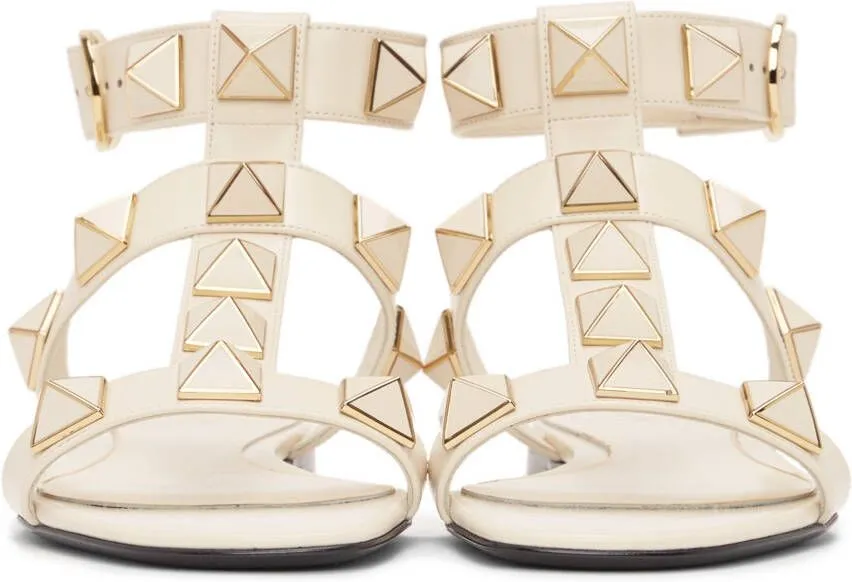 Valentino Garavani Off-White Roman Stud Flat Sandals