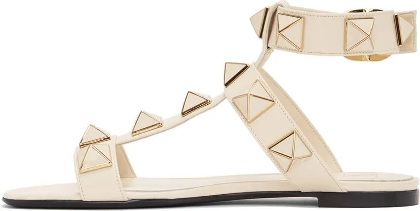 Valentino Garavani Off-White Roman Stud Flat Sandals