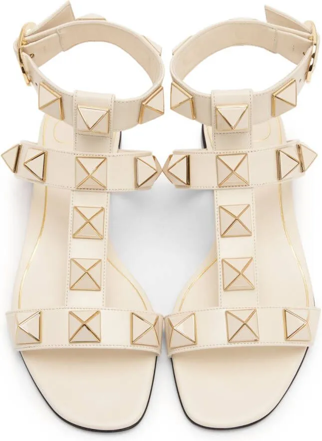 Valentino Garavani Off-White Roman Stud Flat Sandals