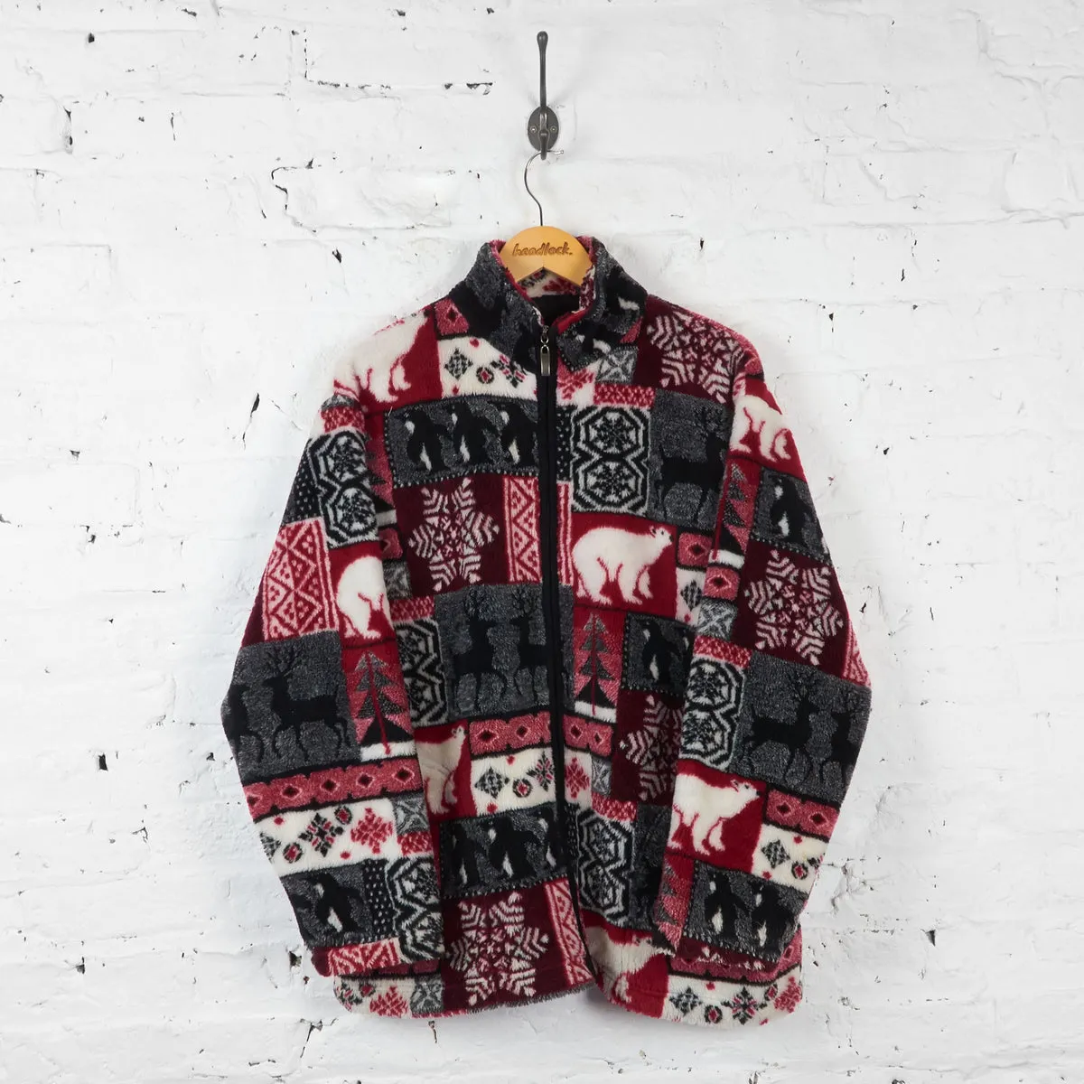 Vintage Christmas Patterned Fleece - Red/Black - XL