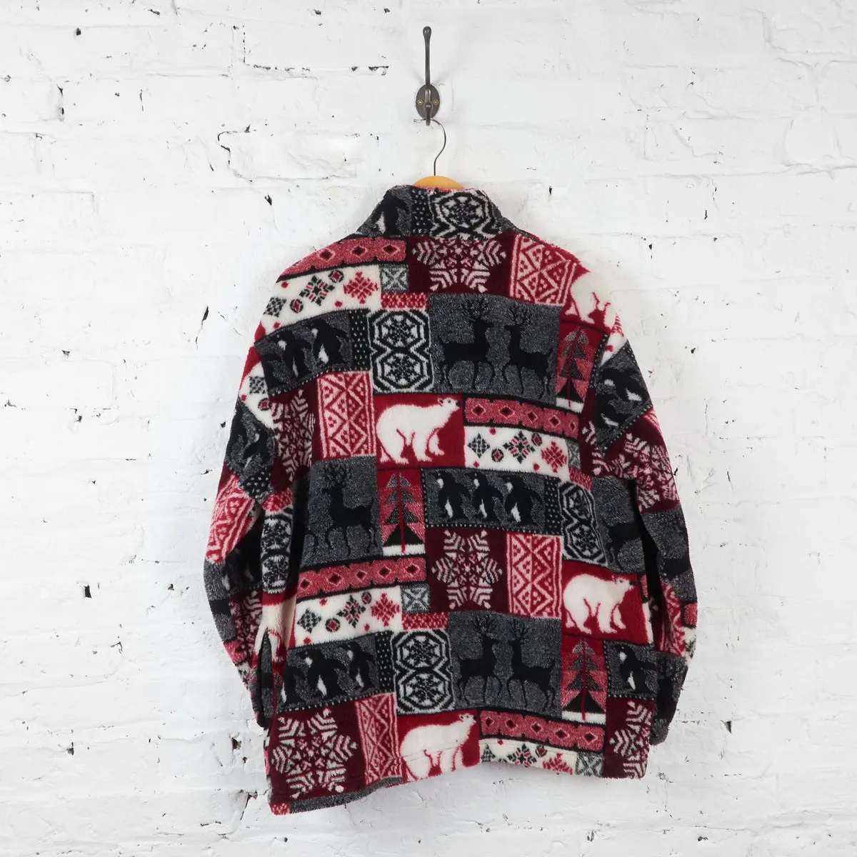 Vintage Christmas Patterned Fleece - Red/Black - XL