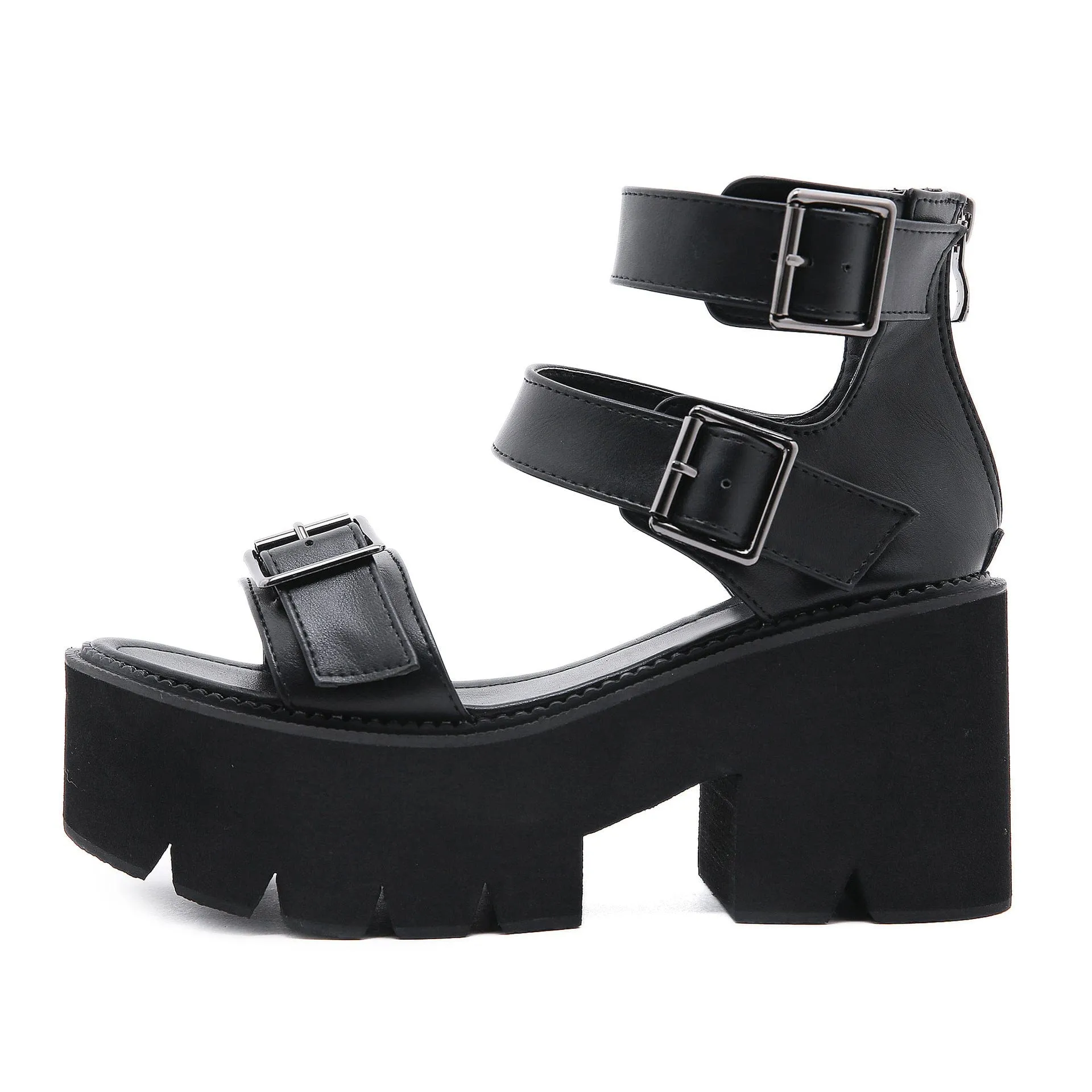 Women's Punk Zipper Bucles Open-toe Platform Sandals