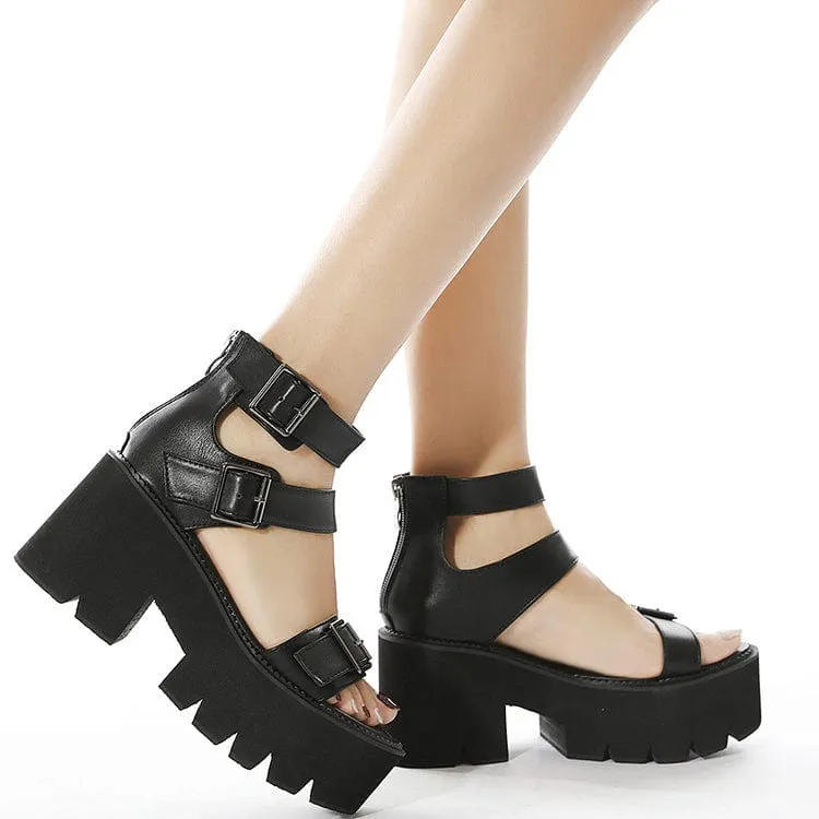 Women's Punk Zipper Bucles Open-toe Platform Sandals