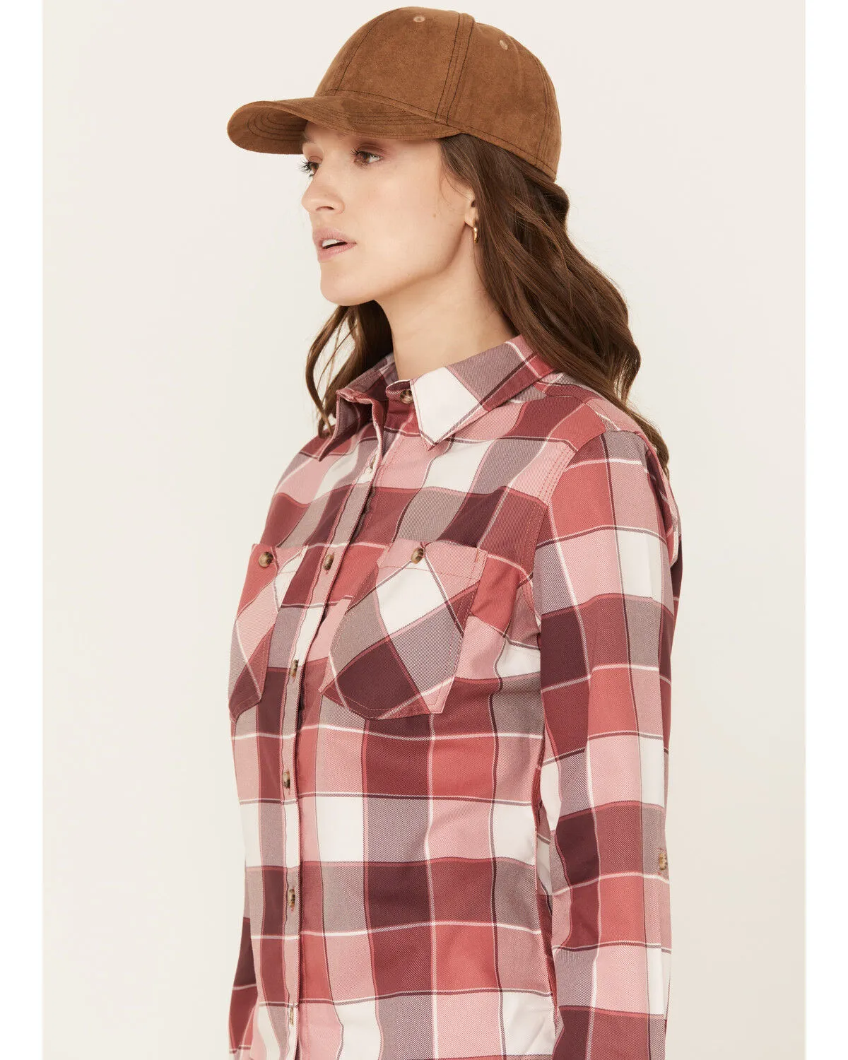 Wrangler Riggs Workwear Women's Plaid Print Long Sleeve Button Down Shirt