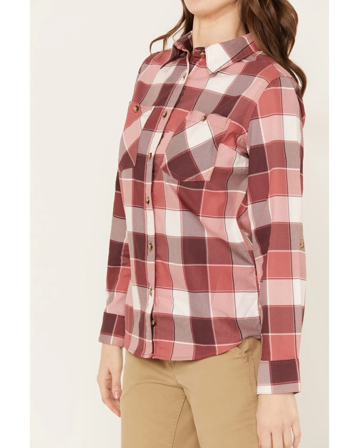 Wrangler Riggs Workwear Women's Plaid Print Long Sleeve Button Down Shirt