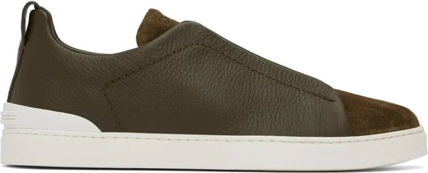 ZEGNA Khaki Triple Stitch Sneakers