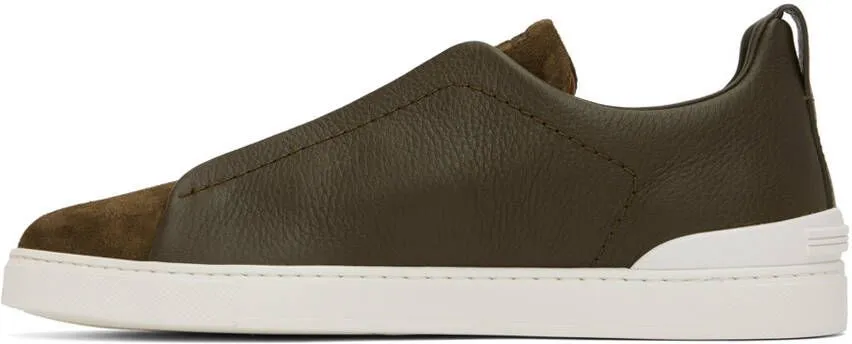 ZEGNA Khaki Triple Stitch Sneakers