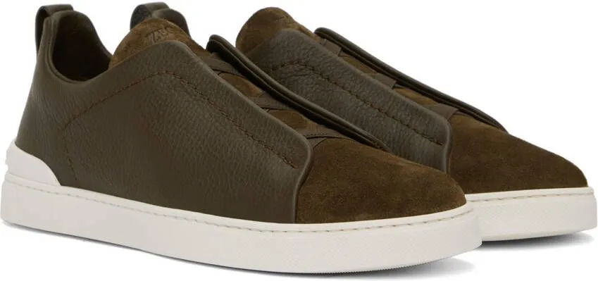 ZEGNA Khaki Triple Stitch Sneakers